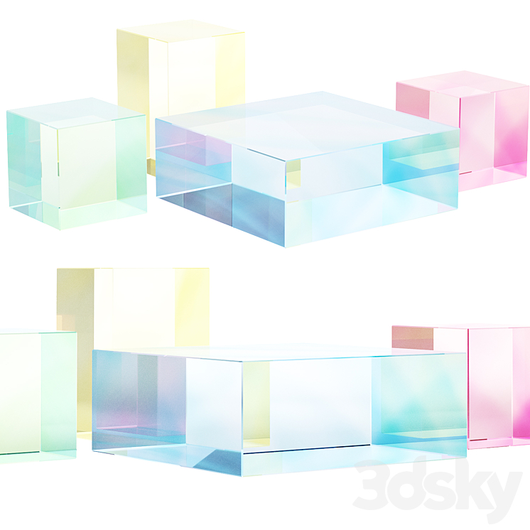 020 Multi-colored Pearl custom coffee table 03 3DS Max Model - thumbnail 1