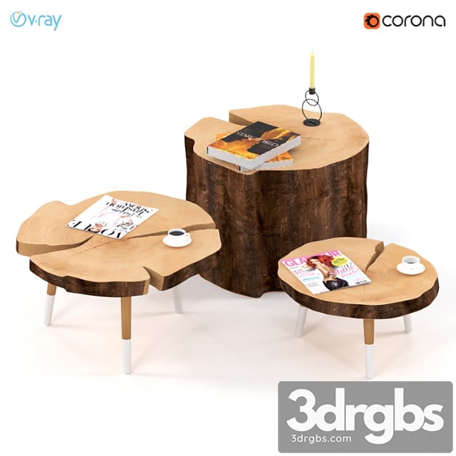 A set of coffee tables made of stumps and slabs. 2 3dsmax Download - thumbnail 1