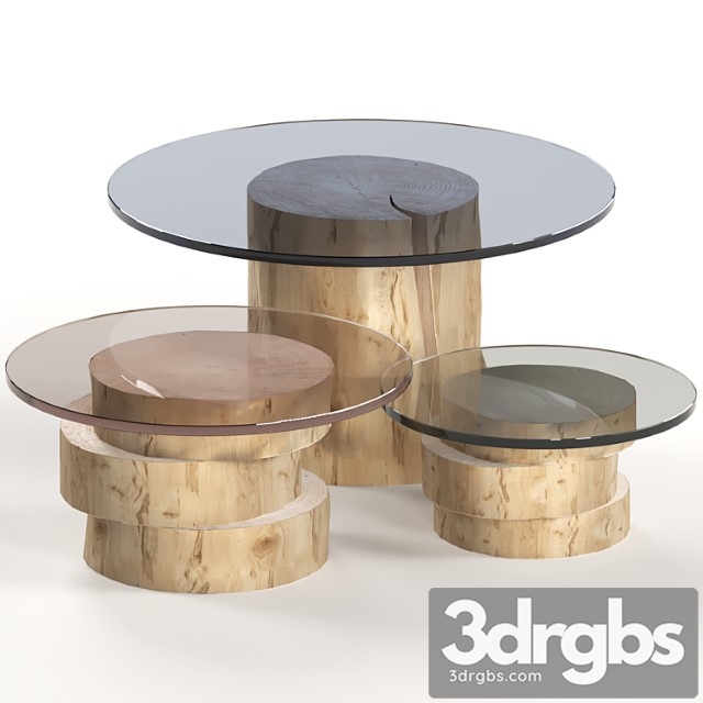 A set of light tables from stumps and slabs with glass tops. 2 3dsmax Download - thumbnail 1