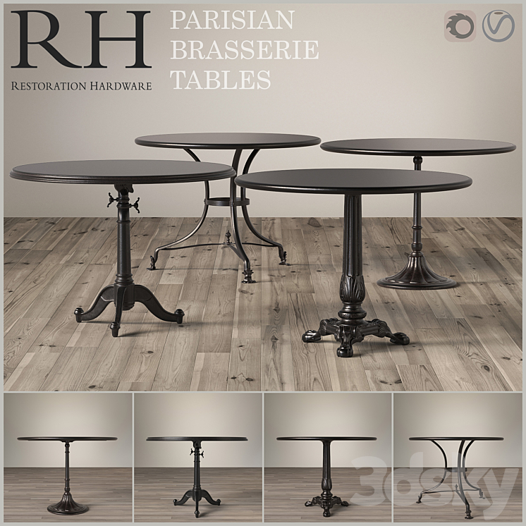 A set of tables Parisian Brasserie Tables Restoration Hardware 3DS Max - thumbnail 1