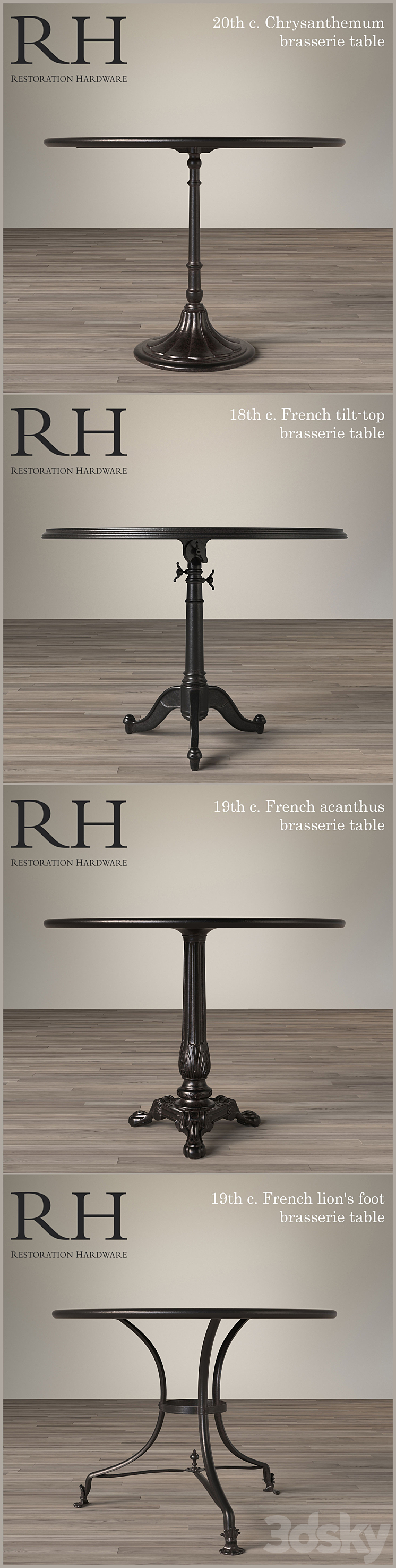 A set of tables Parisian Brasserie Tables Restoration Hardware 3DS Max - thumbnail 2