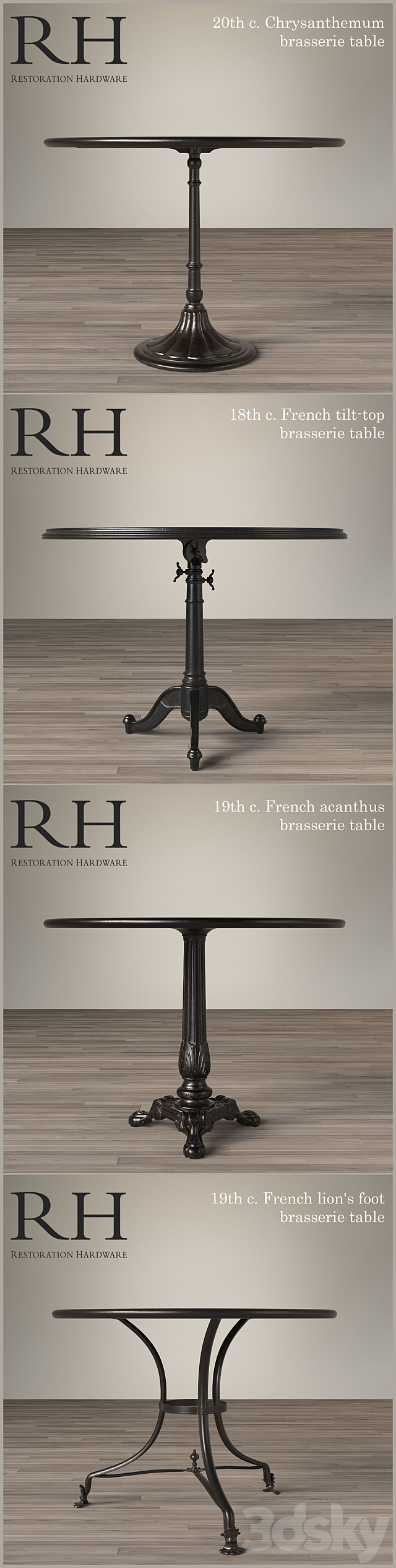 A set of tables Parisian Brasserie Tables Restoration Hardware 3DSMax File - thumbnail 2