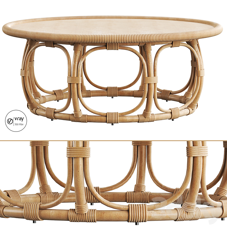 Anguilla Rattan Coffee Table 3DS Max Model - thumbnail 1