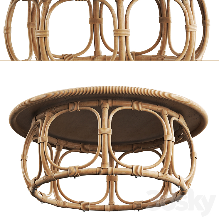 Anguilla Rattan Coffee Table 3DS Max Model - thumbnail 2