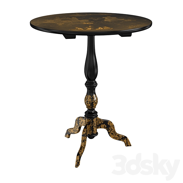 Antique Chippendale Style Black Lacquer MOP & Jade Inlaid Tea Table Chinoiserie Japaned 3ds Max - thumbnail 1