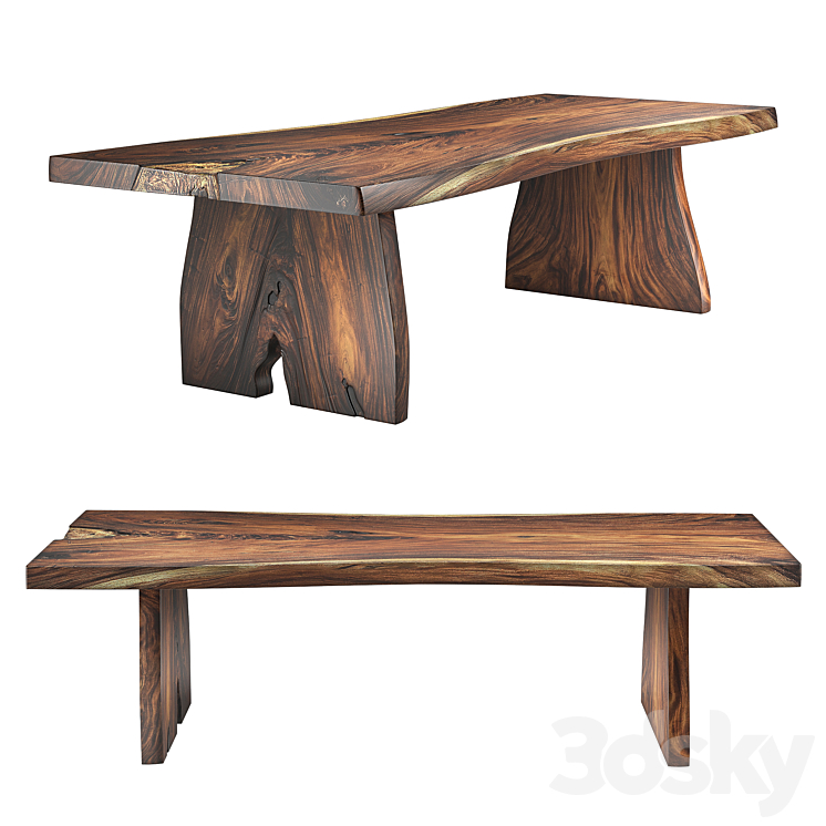 Arka Living – Houston Live Edge Solid Wood Table 3DS Max Model - thumbnail 3