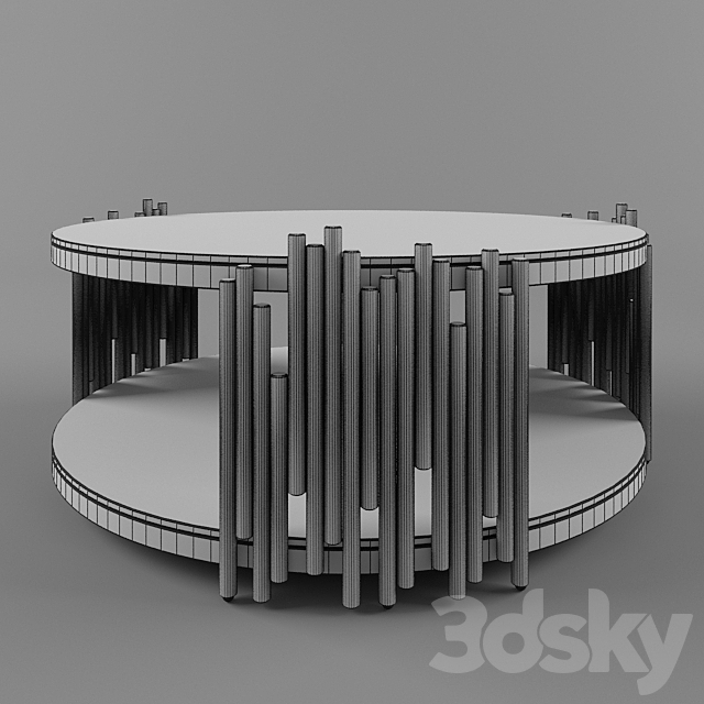 Barcelona Modern Round Glass Coffee Table 3DS Max Model - thumbnail 3