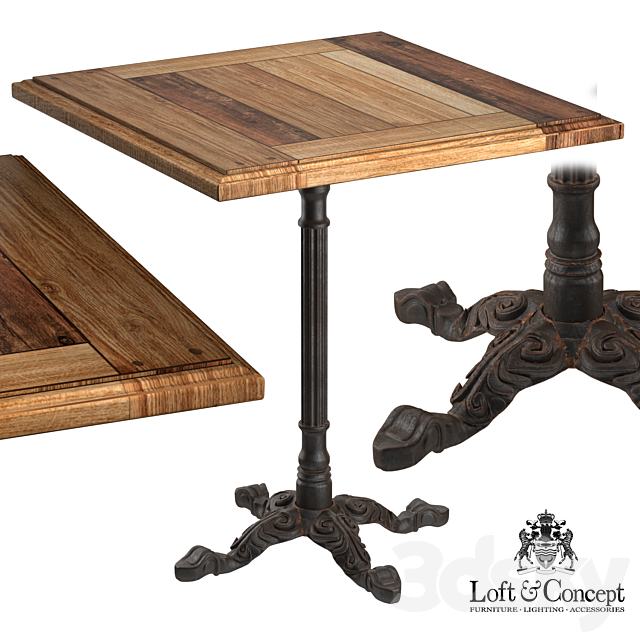 CAST IRON AND OAK RESTAURANT TABLE SQUARE 3DS Max Model - thumbnail 2