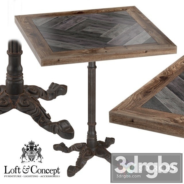 Cast Iron Wood Restaurant Table Square 3dsmax Download - thumbnail 1