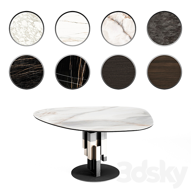 Cattelan Italia Skyline Keramik & Wood Round Full Set 3DS Max Model - thumbnail 2