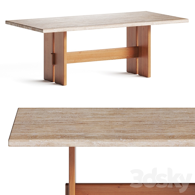 CB2 Falls Travertine Dining Table 3DS Max Model - thumbnail 1