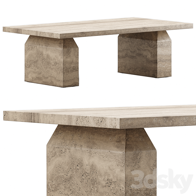 CIVITA BROWN TRAVERTINE COFFEE TABLE – CB2 3DS Max Model - thumbnail 1