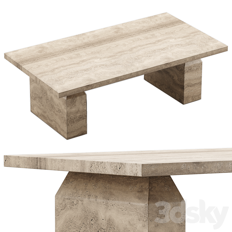 CIVITA BROWN TRAVERTINE COFFEE TABLE – CB2 3DS Max Model - thumbnail 2