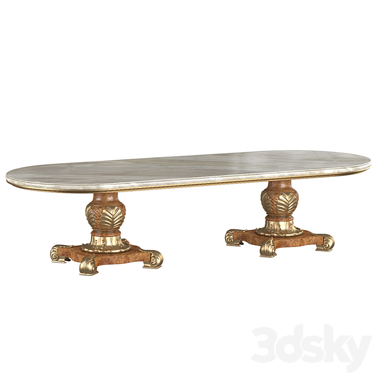 Classic large dining table with marble top. Dinner table classic 3DS Max Model - thumbnail 1