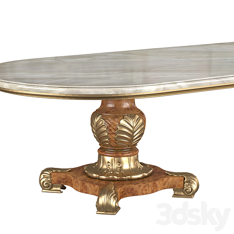 Classic large dining table with marble top. Dinner table classic 3DS Max Model - thumbnail 2