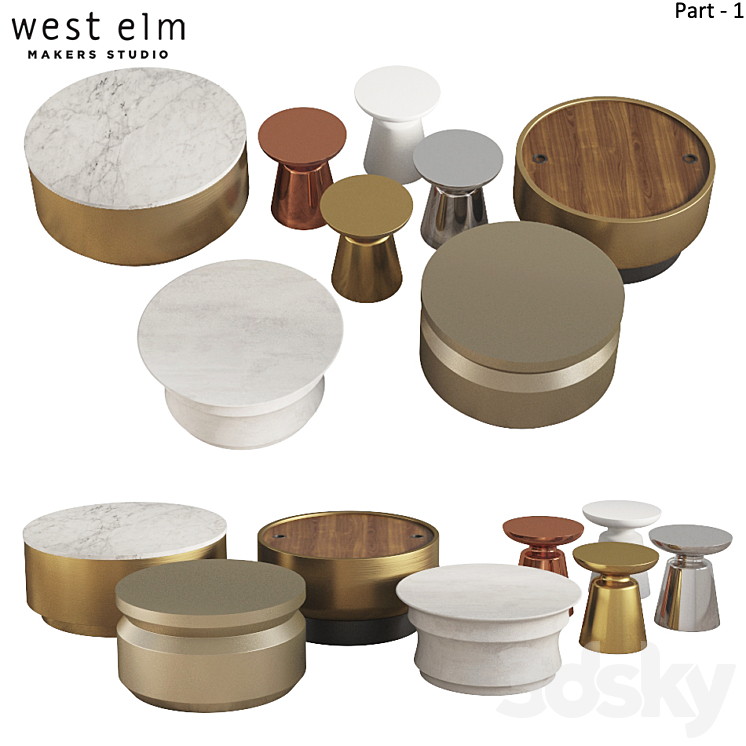 Coffee & Side Tables West Elm_Part-01 3DS Max - thumbnail 1