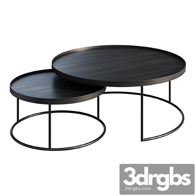 Coffee table ethnicraft round tray table, set van 2 coffee table - thumbnail 1