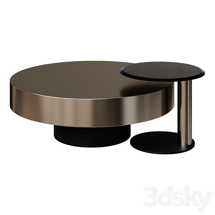 Coffee Table Modern Gold & Black 2-Piece Round Nesting Coffee Table Set with Tempered Glass Top coffee table 3DS Max Model - thumbnail 3