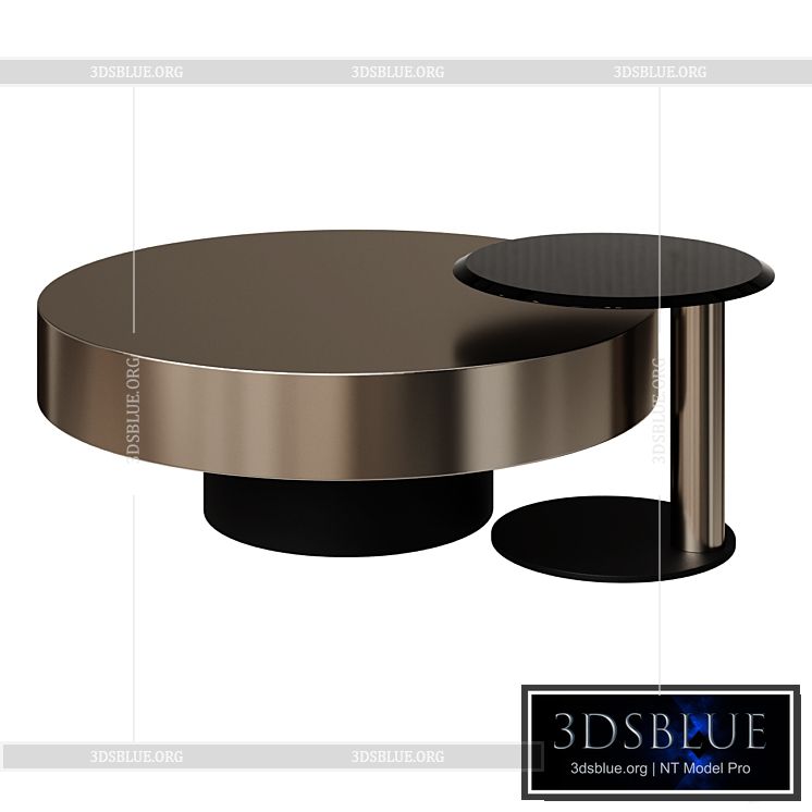 Coffee Table Modern Gold & Black 2-Piece Round Nesting Coffee Table Set with Tempered Glass Top coffee table 3DS Max - thumbnail 3