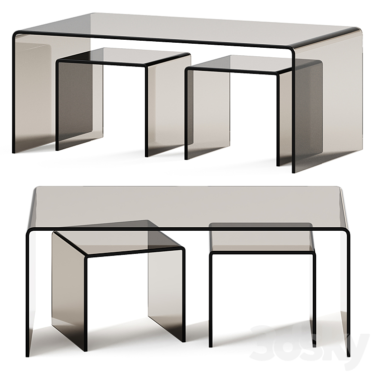 Coffee Table set Clear Club by Kare Design \/ Glass table 3DS Max Model - thumbnail 1