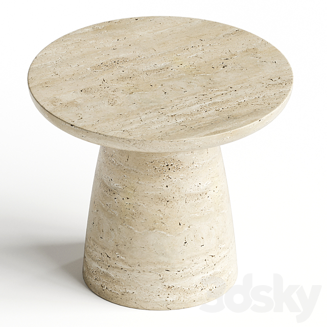 Contemporary Minimal Round Coffee Side Table in Travertine Stone Natural Pores 3DS Max Model - thumbnail 2