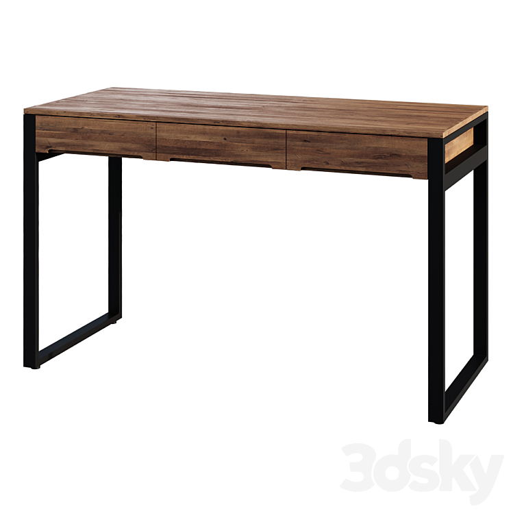 Desk Modern Wooden Natural & Black Office Desk with Drawers & Metal Legs 3DS Max Model - thumbnail 1