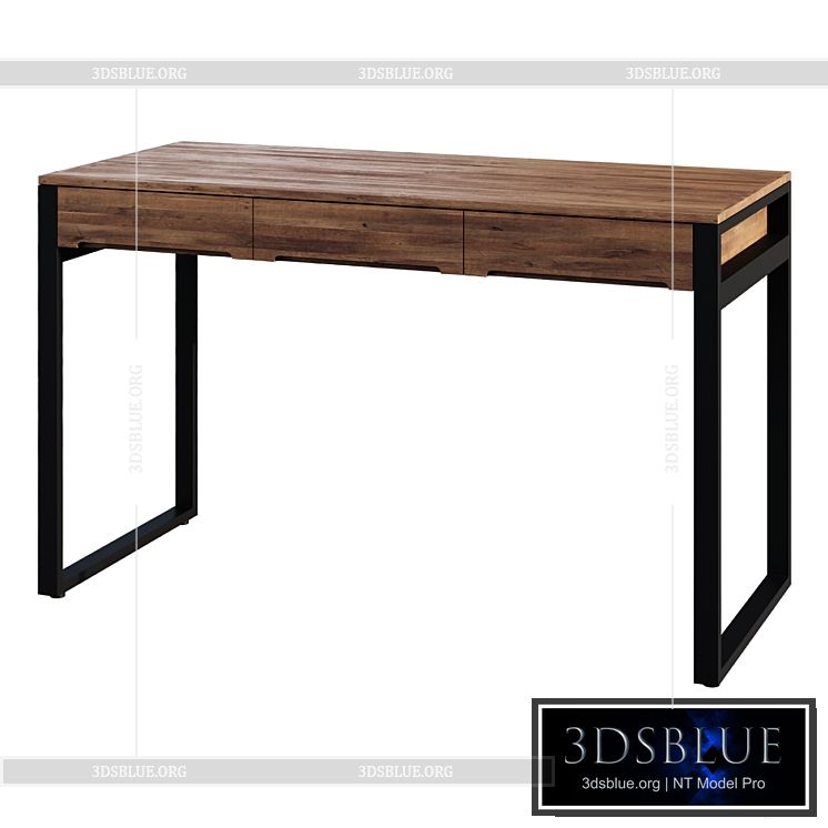 Desk Modern Wooden Natural & Black Office Desk with Drawers & Metal Legs 3DS Max - thumbnail 3