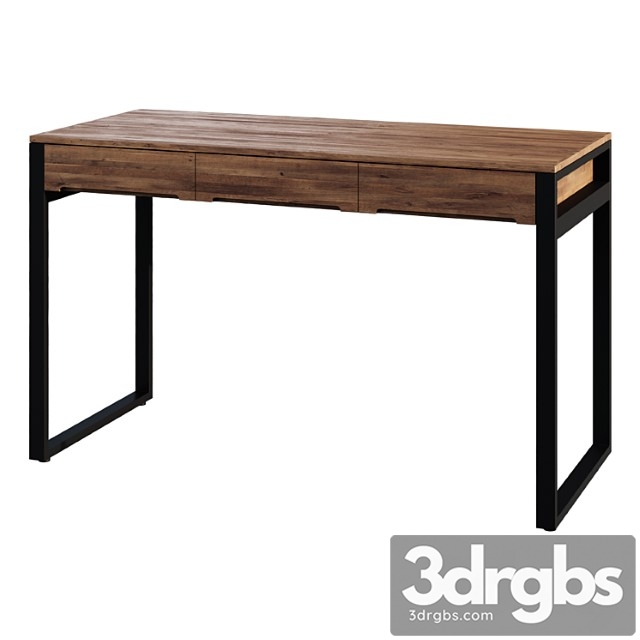 Desk modern wooden natural & black office desk with drawers & metal legs - thumbnail 1