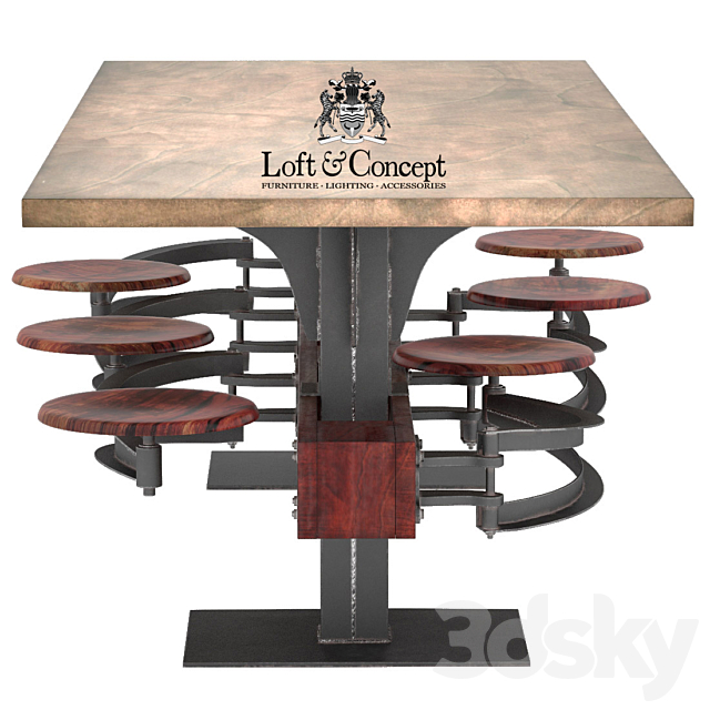 DINING TABLE PERRIN COMMUNAL TABLE LOFT 3DS Max Model - thumbnail 3