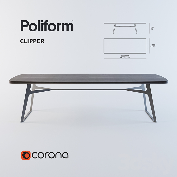 dining table Poliform Clipper 3DS Max - thumbnail 1