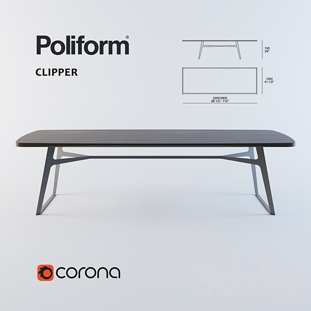 dining table Poliform Clipper 3DSMax File - thumbnail 1