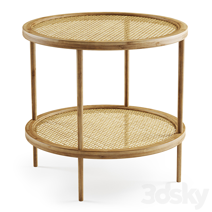 Double wooden rattan coffee table \/ Double rattan coffee table 3DS Max - thumbnail 1