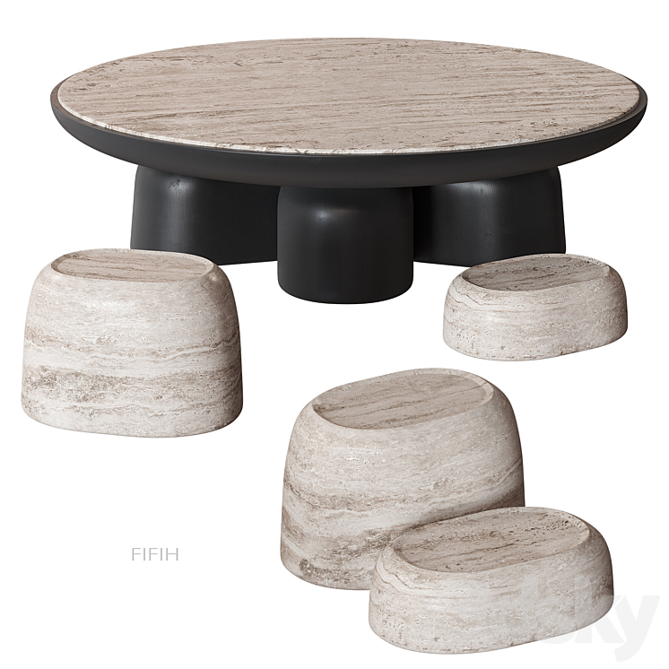 FIFIH coffee table Travertine HOMMÉS 3DS Max Model - thumbnail 1