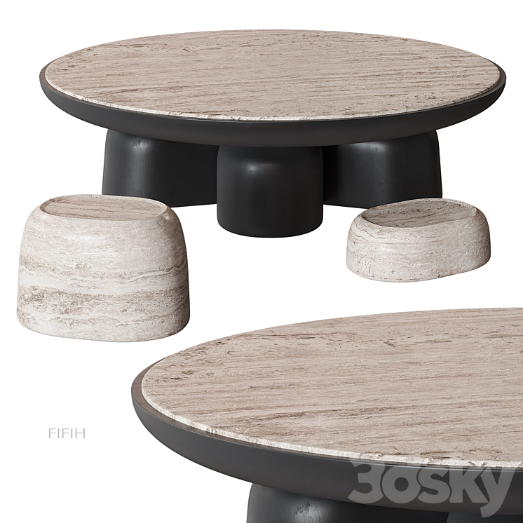 FIFIH coffee table Travertine HOMMÉS 3DS Max Model - thumbnail 2