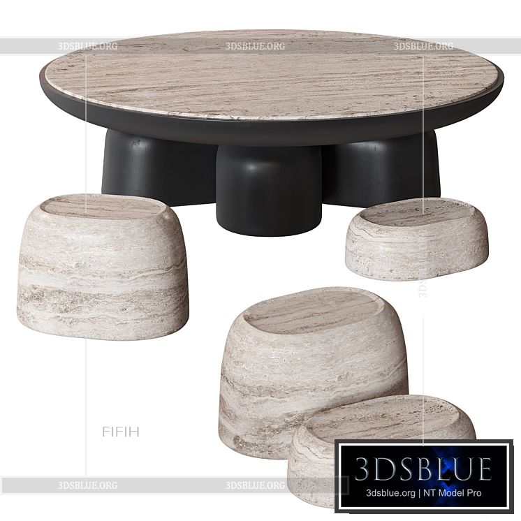 FIFIH coffee table Travertine HOMMÉS 3DS Max - thumbnail 3