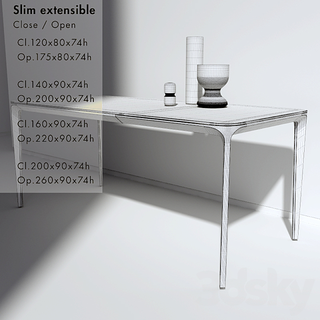 Folding table Slim Extensible “Sovet” 3DS Max Model - thumbnail 3