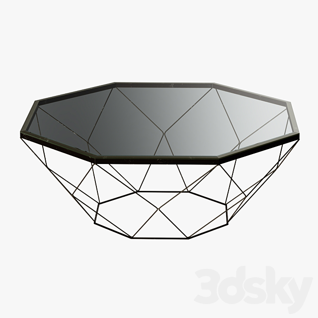 Geometric Antique Brass Coffee Table with Glass Top 3DS Max Model - thumbnail 2