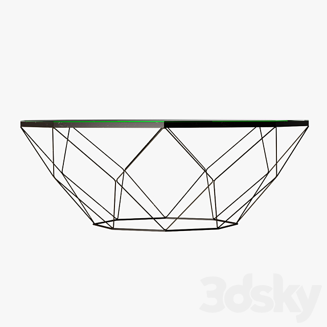 Geometric Antique Brass Coffee Table with Glass Top 3DS Max Model - thumbnail 3