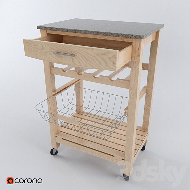 Granite Top Kitchen Cart – Natural Base 3DSMax File - thumbnail 1