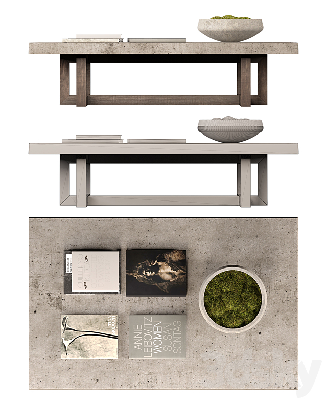 Heston Rectangular Coffee Table 3DS Max Model - thumbnail 2