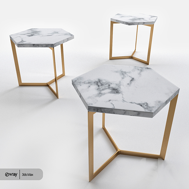 Hex side table hudson drink table set 3DSMax File - thumbnail 1