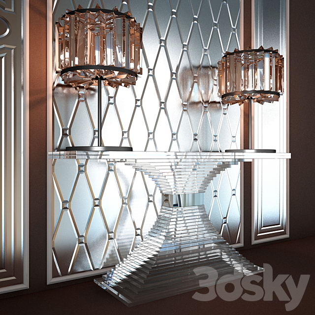 HOME CONCEPT console. mirror facets. table lamp 3DSMax File - thumbnail 2