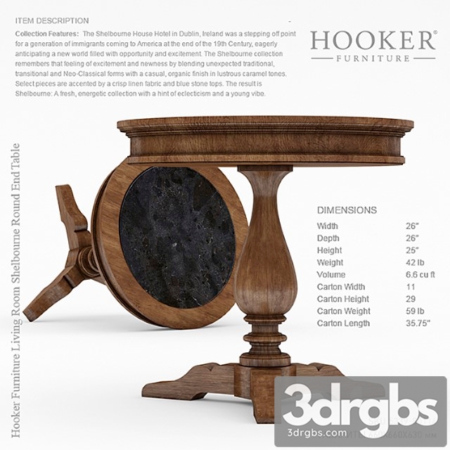 Hooker furniture shelbourne round end table 2 3dsmax Download - thumbnail 1