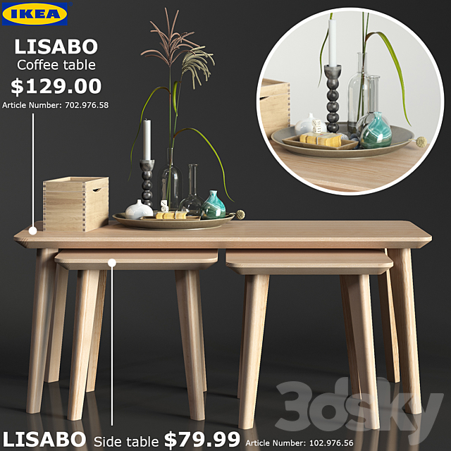 IKEA LISABO coffe table 3ds Max - thumbnail 1