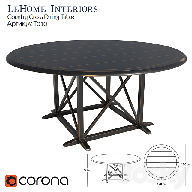 LeHome Country Cross Dining Table 3DSMax File - thumbnail 1