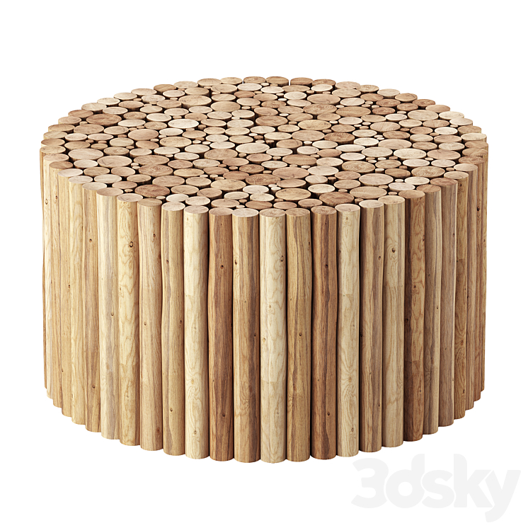 Levan Solid Wood Drum Coffee Table 3DS Max Model - thumbnail 1