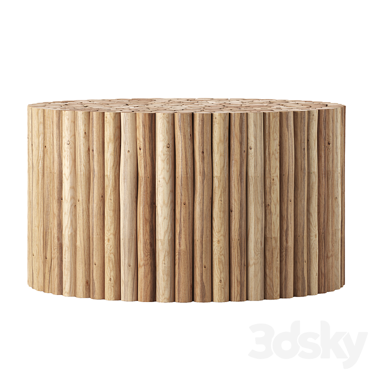 Levan Solid Wood Drum Coffee Table 3DS Max Model - thumbnail 2