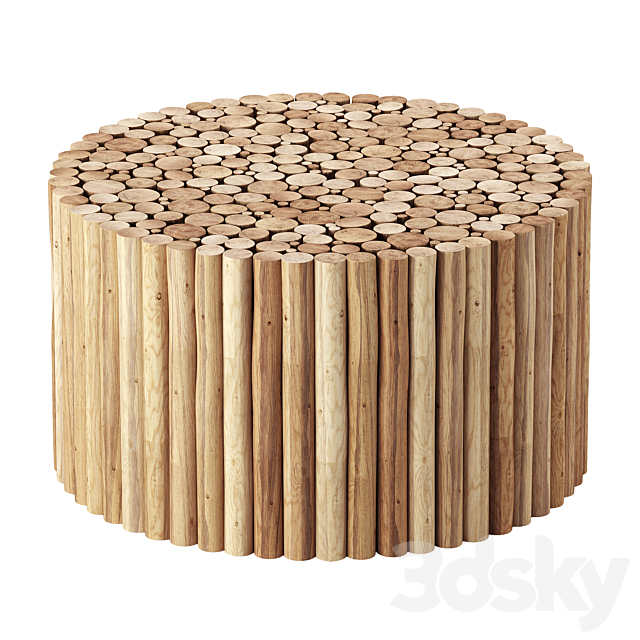 Levan Solid Wood Drum Coffee Table 3DSMax File - thumbnail 1