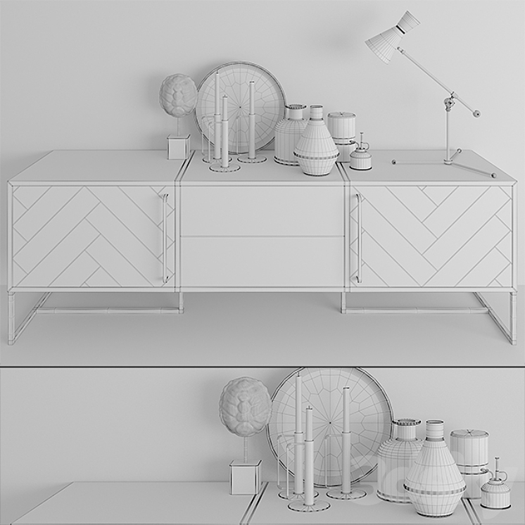 Little table Dutchbone Class Sideboard in Retro Herringbone Design 3DS Max Model - thumbnail 2