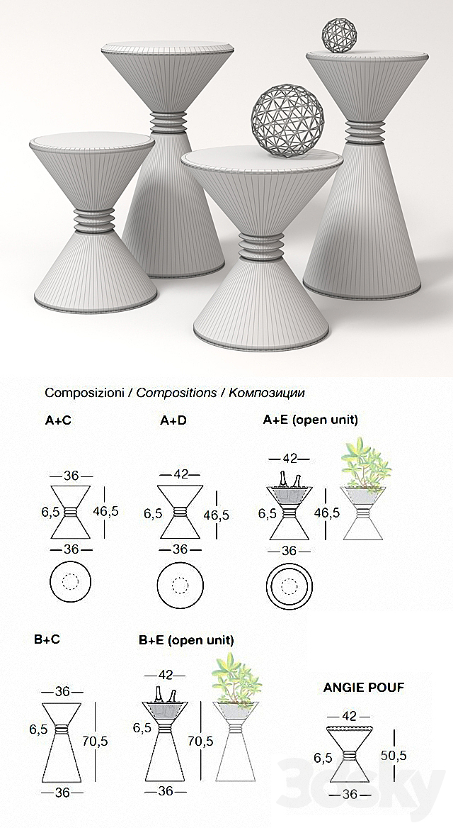 LONGHI Angie small modular tables 3DSMax File - thumbnail 3